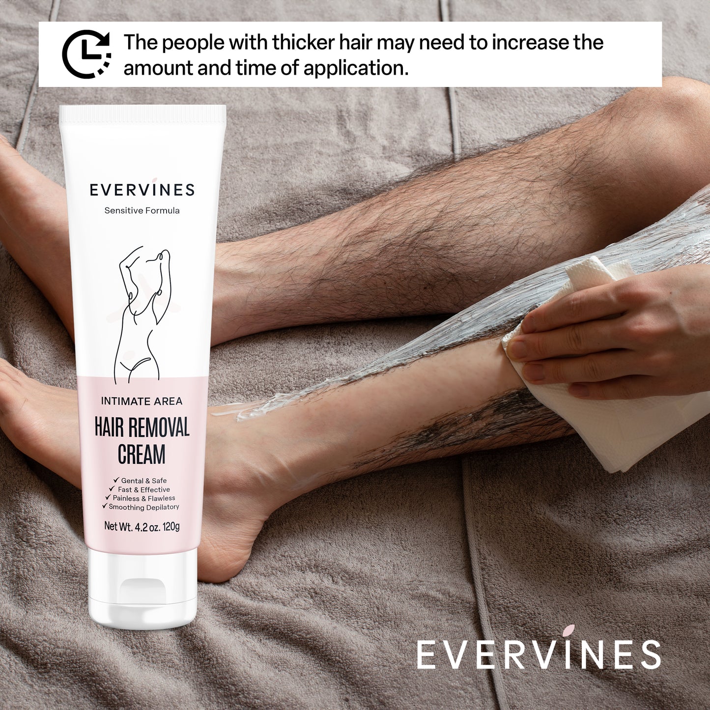 Evervines Intimate Hair Removal Cream: Women and Men Home Use - Whole Body Bikini Line Face Leg Underarm Area Depilatory with Scraper (4.2oz).